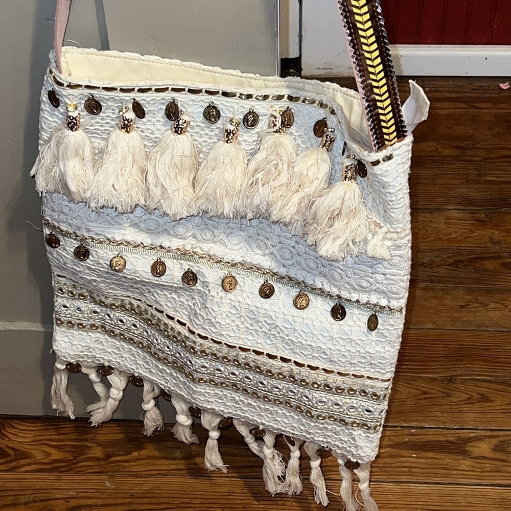 NWT River Island White Tassle Tote Fabric Shoulder Bag 🇬🇧